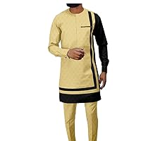 Men`s Casual Dashiki Set Print Coats and Trousers 2 Piece Bazin Riche Suit Plus Size Outwear