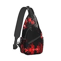 Red Black White Abstract Print Crossbody Backpack Shoulder Bag Cross Chest Bag For Travel, Hiking Gym Tactical Use