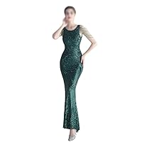 Sequin Long Plus Size Women's Performance Dress, Banquet Evening Dress