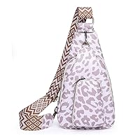 Sling Bag for Women Chest Purse Fanny Pack Hobo Crossbody Purses Hobo with Wide Guitar Strap Belt (white leopard print)