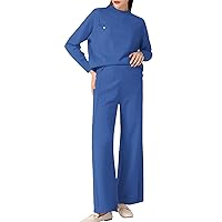 Women's Workout Sets Piece Clothing Long Sleeve Knit Sweater Top Wide Leg Pants Casual Suit Sweatshirt Pajama
