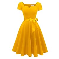 Girstunm Women's Classic Tea Dress Short Sleeve Swing Cocktail Party Dresses with Pockets