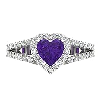 Clara Pucci 1.75 ct Heart Cut Solitaire Halo split shank Natural Amethyst Engagement Promise Anniversary Bridal Ring 14k White Gold