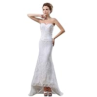 White Sweetheart Strapless Lace Mermaid Wedding Dress With Lace Up Back