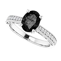 1.00 CT Victorian Oval Black Diamond Engagement Ring 14k White Gold, Antique Oval Black Diamond Ring, Art Nouveau Oval Black Onyx Ring, Migrain Ring, Best Ring For Her