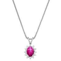 Rylos Diamond & Star Ruby Pendant Necklace Sterling Silver or 14K Yellow Gold Plated Silver