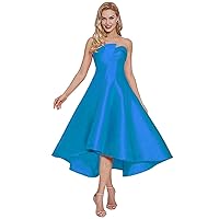 Women's A Line Ankle Length High-Low Cocktail Party Dress Strapless Zipper Homecoming Dress