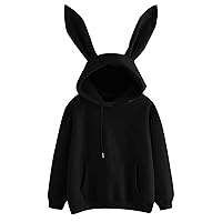 Bunny Ear Hoodies for Teen Girls Oversized Cute Anime Hoodies Fuzzy Rabbit Hooded Sweatshirts Kawaii Teen Girl Clothes