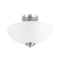 Globe Electric 63357 2-Light Semi-Flush Mount Ceiling Light, Brushed Nickel, Chrome Accents, Frosted Glass Shade, Kitchen, Lights, Bathroom, Home Essentials, Bedroom, Closet Light, Lighting Fixtures