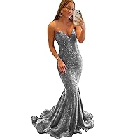 Women's Mermaid Elegant Strapless Long Prom Dress 2023 V Neck Glitter Sequins Formal Party Dress with High Split