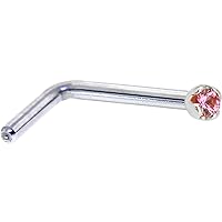 Body Candy Solid 14k White Gold 1.5mm Genuine Pink Sapphire L Shaped Nose Stud Ring 18 Gauge 1/4
