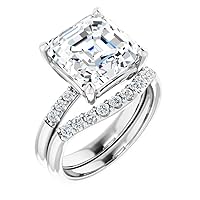 10K Solid White Gold Handmade Engagement Ring 5 CT Asscher Cut Moissanite Diamond Solitaire Wedding/Bridal Ring Set for Women, Amazing Gift for Her