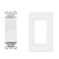 ELEGRP 3 Way Decorative Light Switch with 1-Gang Screwless Decorative Wall Plate in Matte White (10 Pack)
