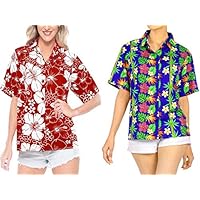 LA LEELA Women's Hawaiian Blouse Shirt Short Sleeve Button Down Shirt Work from Home Clothes Women Beach Shirt Blouse Shirt Combo Pack of 2 Size XX - Large
