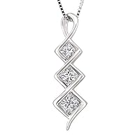 5/8CT Princess Cut Clear CZ Diamond 14K White Gold Plated 925 Three-Stone Pendant Necklace