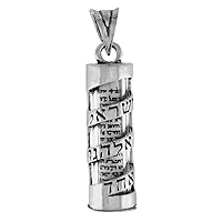 Sterling Silver Mezuzah Necklace Spiral Shema Israel Over Glass Case Paper Parchment 1 1/4 inch Available with or without a chain