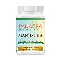 Panacea Herbals Manjistha Capsules (90 Veg Caps 400mg Extract) Rubia Cordifolia, Indian Madder for Glowing Skin Complexion. Gluten Free Lactose Free GMO Free Pure Herbal Dietary Supplement.