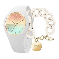 ICE-WATCH Ladies Analogue Quartz Watch with Stainless Steel Strap 020637+ Chain Bracelet - Almond Skin - XL mesh Bracelet in Off-White (020353)