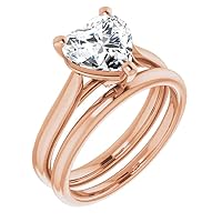 10K Solid Rose Gold Handmade Engagement Rings 2 CT Heart Cut Moissanite Diamond Solitaire Wedding/Bridal Ring Set for Wife, Promise Rings
