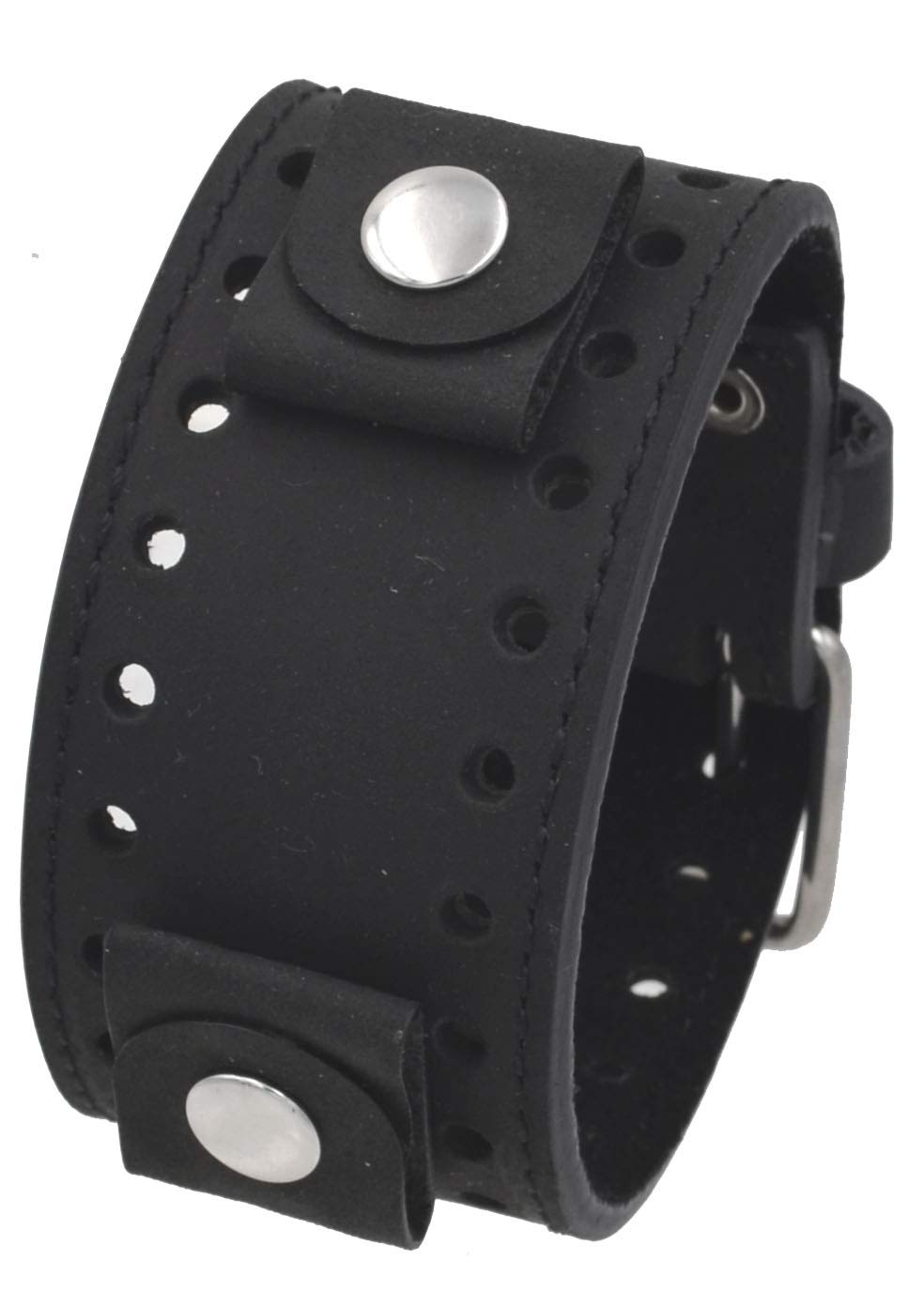 REV Crazy Horse Leather Strap Lug Width Wide Black Cuff Watch Band CHO-K 20mm -22mm