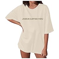 Christian T-Shirts for Women Jesus Shirt Oversized Fashion Loose Fit Holiday Lightweight Jesus Drop Shoulder Tee Tops