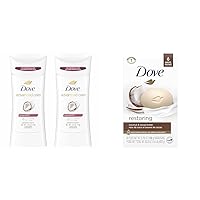Dove Advanced Care Antiperspirant Deodorant Stick Caring Coconut Twin Pack 2.6 oz & Dove Beauty Bar Coconut Milk More Moisturizing 3.75 Ounce 6 Count