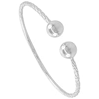 Sterling Silver Ball West Indies Ball Ends Cuff Bracelet Mens Womens & Kids sizes 4.5-8.5 inch