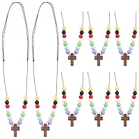 PH PandaHall 10pcs Wood Cross on Cord Cross Charms Necklace Beaded Pendant Necklaces Adjustable Jewellery Colorful Necklace for Sunday School Easter Baptism Favor Men Women