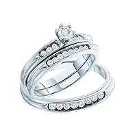 The Diamond Deal 14kt White Gold His & Hers Round Diamond Solitaire Matching Bridal Wedding Ring Band Set 3/8 Cttw