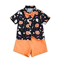 Dressy Daisy Baby Toddler Boys Halloween Pumpkin Head Shirt Costume Fancy Party Dress Up Outfit Set with Bow Tie