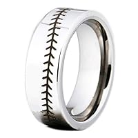 Sports Ring -Symbology Baseball Engraved Ring 8mm Silver Tone Tungsten Carbide Ring Wedding Ring and Engagement ring-Free Engraving Inside