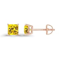 14K Gold Plated 925 Sterling Silver Hypoallergenic 5mm Square Princess Cut Genuine Birthstone Solitaire Screwback Stud Earrings