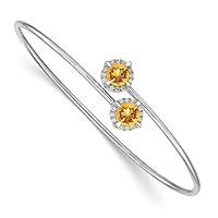 7mm 14k White Gold Citrine Flexible Cuff Stackable Bangle Bracelet Jewelry for Women