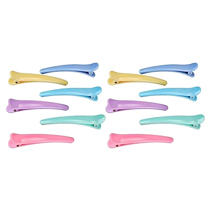 Rioa Hair Clips - 12 Pack Multicolor Plastic Duck Teeth Clips for Women's Styling and Sectioning. Non-slip for Thick & Thin Hair - Professional Salon Quality