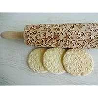 Rolling pin BELLFLOWER. Wooden embossing rolling pin with Oriental flowers. Embossed cookies. Pottery. Birthday gift. Gift for mother