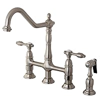 Kingston Brass KS1278TALBS Tudor 8 Inch Center Kitchen Faucet With Brass Sprayer, Brushed Nickel, 8-3/4 inch in Spout Reach, Brushed Nickel