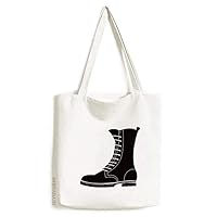 Men's Black High Boots Outline Pattern Tote Canvas Bag Shopping Satchel Casual Handbag
