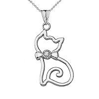 OPENWORK DIAMOND CAT PENDANT NECKLACE IN WHITE GOLD - Gold Purity:: 10K, Pendant/Necklace Option: Pendant With 22