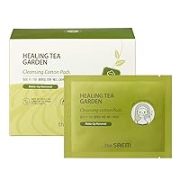 [the SAEM] Healing Tea Garden Cleansing Cotton Pad 30 Sheets - Dual Sided 100% Pure Cotton All in One Makeup Cleansing Tissue Pads, Gentle Exfoliation, Face, Lip, Eye Makeup Remover