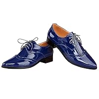 Womens Vintage Oxfords Brogue Wingtip Lace Up Pointed Toe Flat Pumps