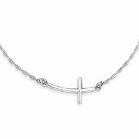 925 Sterling Silver Polished Spring Ring Large Sideways Curved Religious Faith Cross Necklace 18 Inch Measures 11.9mm Wide Jewelry for Women