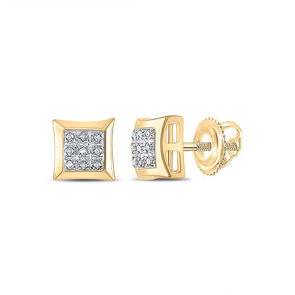 The Diamond Deal 10kt Yellow Gold Mens Round Diamond Square Cluster Earrings 1/20 Cttw