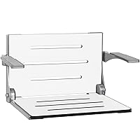 Seachrome Silhouette Comfort Folding Wall Mount Shower Bench Seat with Arms, White Seat with Silver Frame