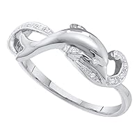 The Diamond Deal 10kt White Gold Womens Round Diamond Dolphin Ring 1/20 Cttw
