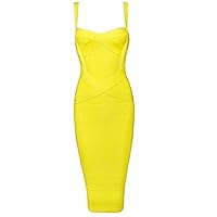 Whoinshop Women's Rayon Strap Celebrity Midi Evening Party Bandage Dress