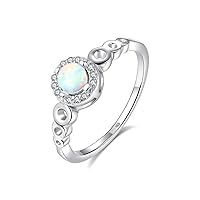Round Opal Ring for Women S925 Sterling Silver Solid 10k/14k/18k Gold Anniversary Promise Opal Jewelry Gemstone Engagement Ring for Girl