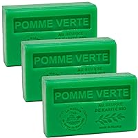 Savon de Marseille - French Soap made with Organic Shea Butter - Green Apple Fragrance - Suitable for All Skin Types - 125 Gram Bars - Set of 3