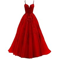 Lace Applique Floral Tulle Prom Dress 2024 V Neck Long Formal Ball Gown Wedding Bridesmaid Evening Party Dresses