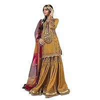 Pakistani Indian Wedding dresses for women ready to wear salwar kameez gharara suit for mehndi eid party guest outfit Mustard