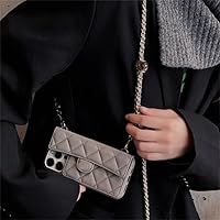 Crossbody Adjustable Lanyard Chain Phone Case for iPhone 15 14 13 Pro Max Wallet Card Slot Holder Lattice Pattern Leather Cover,Gray,for iPhone 15 Pro Max